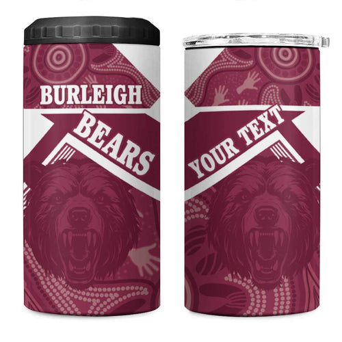 Burleigh Rugby Custom 4 in 1 Can Cooler Tumbler Go Bears Maroon Aboriginal Art - Aussie Hoodie
