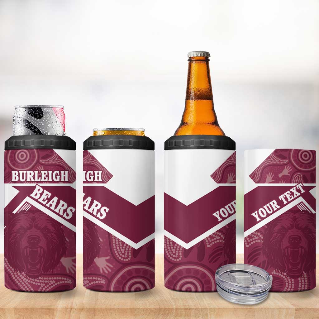 Burleigh Rugby Custom 4 in 1 Can Cooler Tumbler Go Bears Maroon Aboriginal Art - Aussie Hoodie