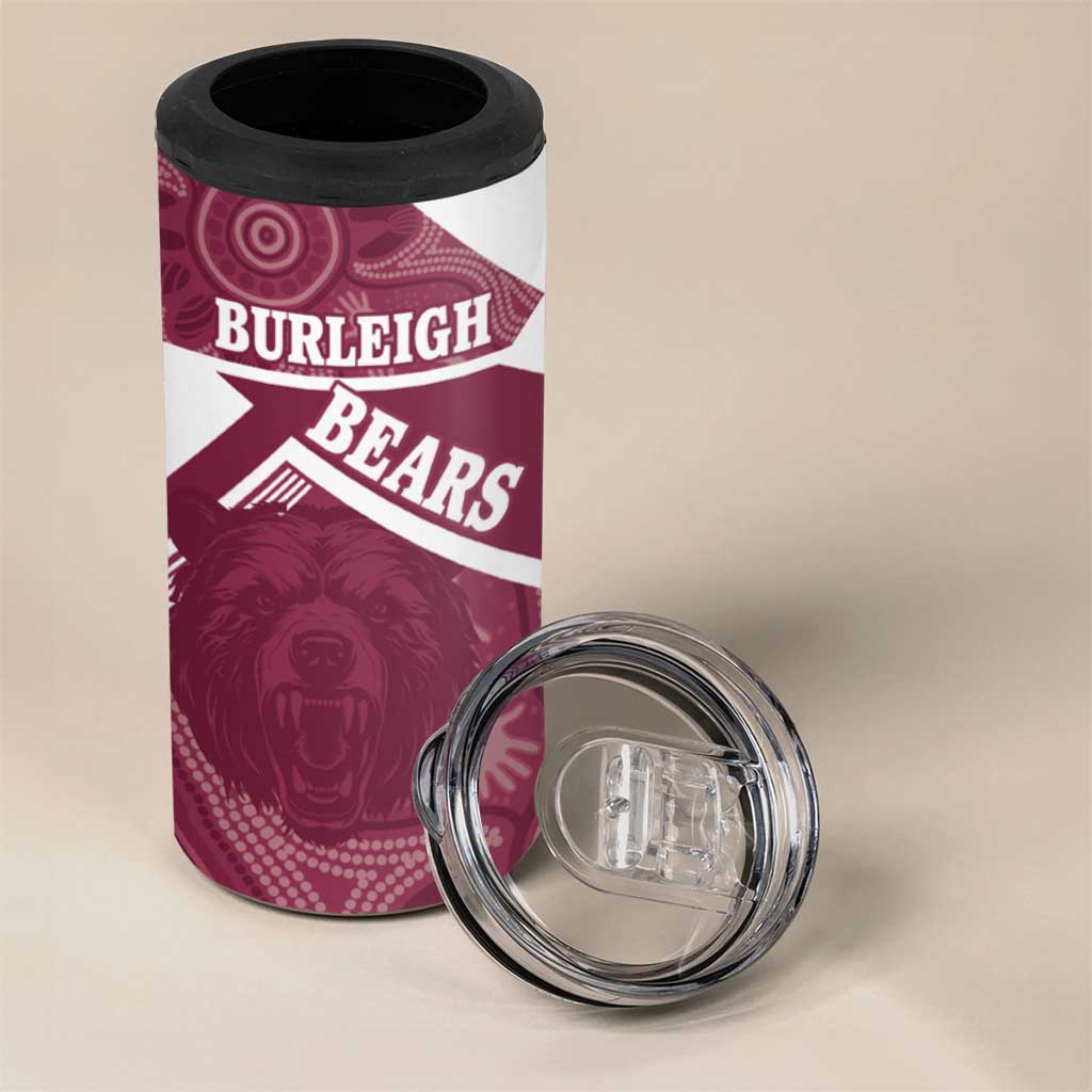 Burleigh Rugby Custom 4 in 1 Can Cooler Tumbler Go Bears Maroon Aboriginal Art - Aussie Hoodie