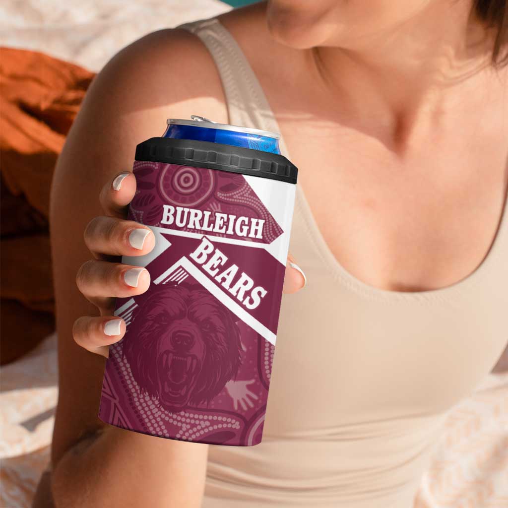 Burleigh Rugby Custom 4 in 1 Can Cooler Tumbler Go Bears Maroon Aboriginal Art - Aussie Hoodie