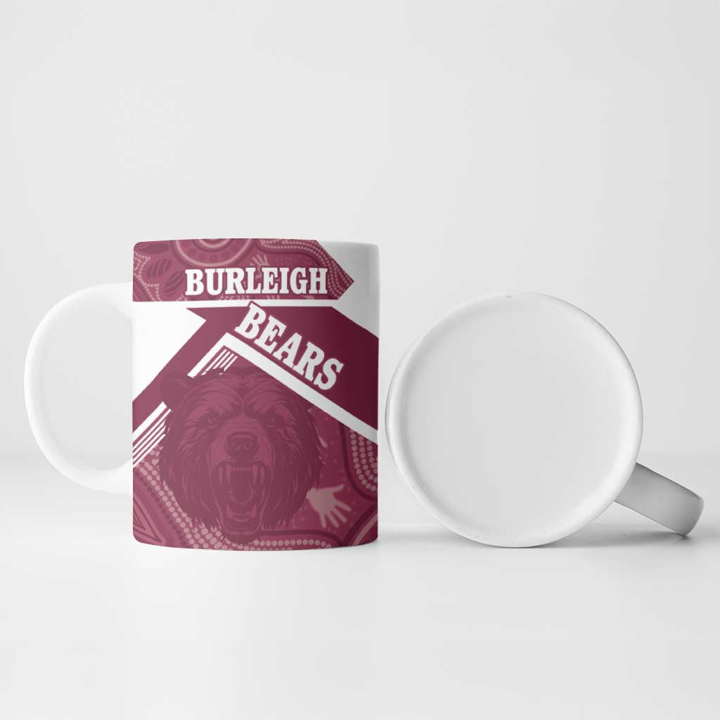 Burleigh Rugby Custom Ceramic Mug Go Bears Maroon Aboriginal Art - Aussie Hoodie