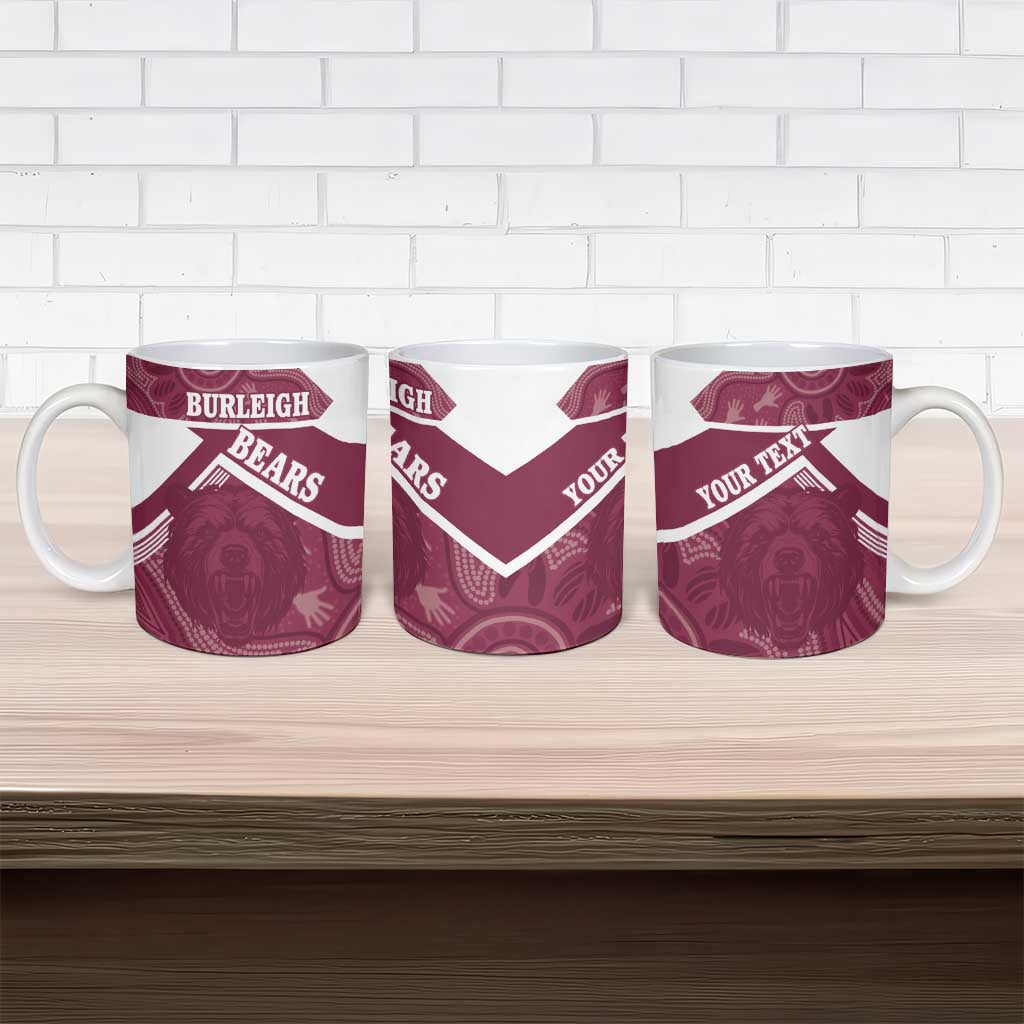 Burleigh Rugby Custom Ceramic Mug Go Bears Maroon Aboriginal Art - Aussie Hoodie