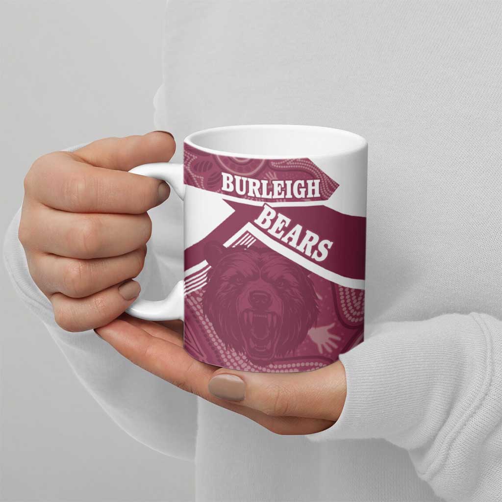 Burleigh Rugby Custom Ceramic Mug Go Bears Maroon Aboriginal Art - Aussie Hoodie