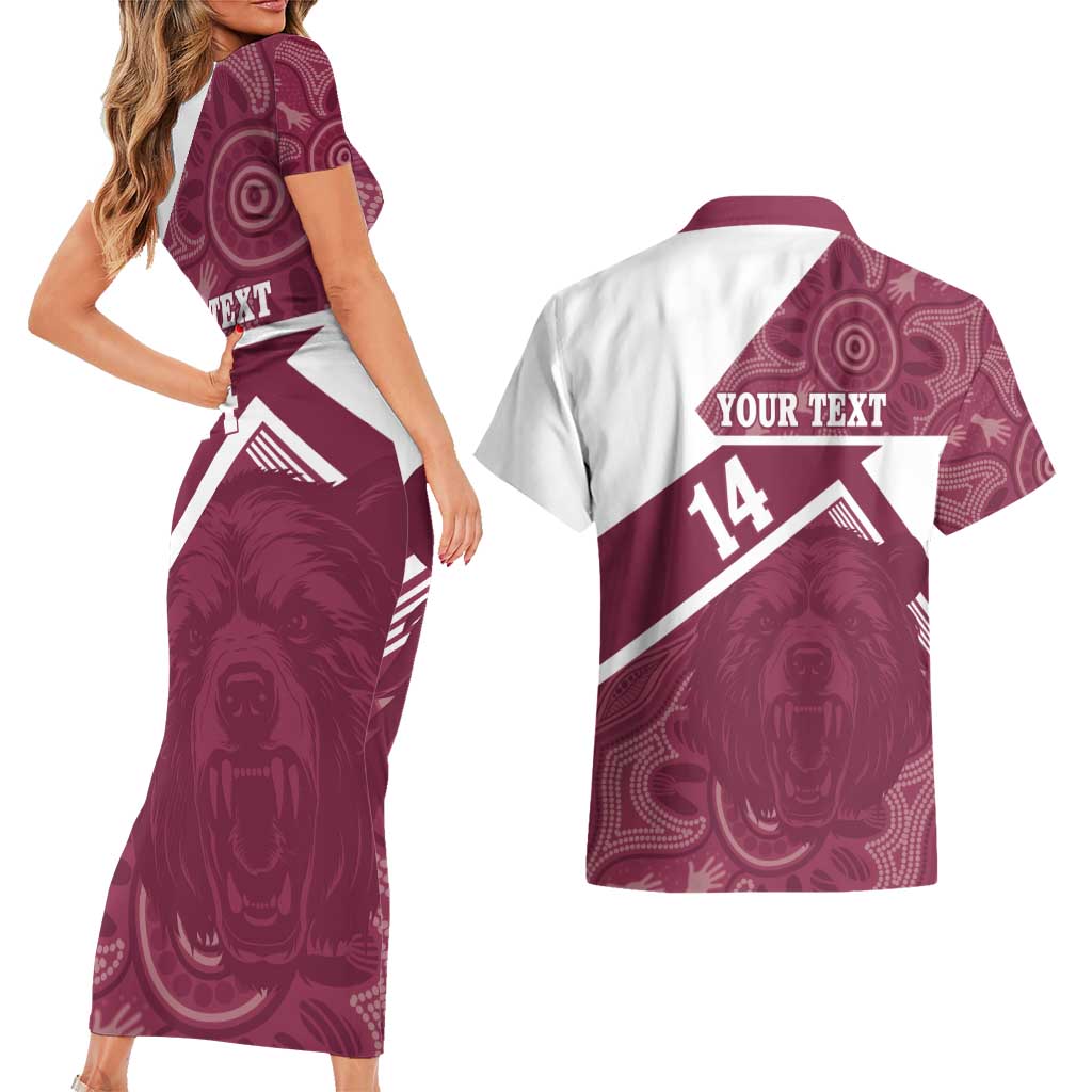 Burleigh Rugby Custom Couples Matching Short Sleeve Bodycon Dress and Hawaiian Shirt Go Bears Maroon Aboriginal Art - Aussie Hoodie