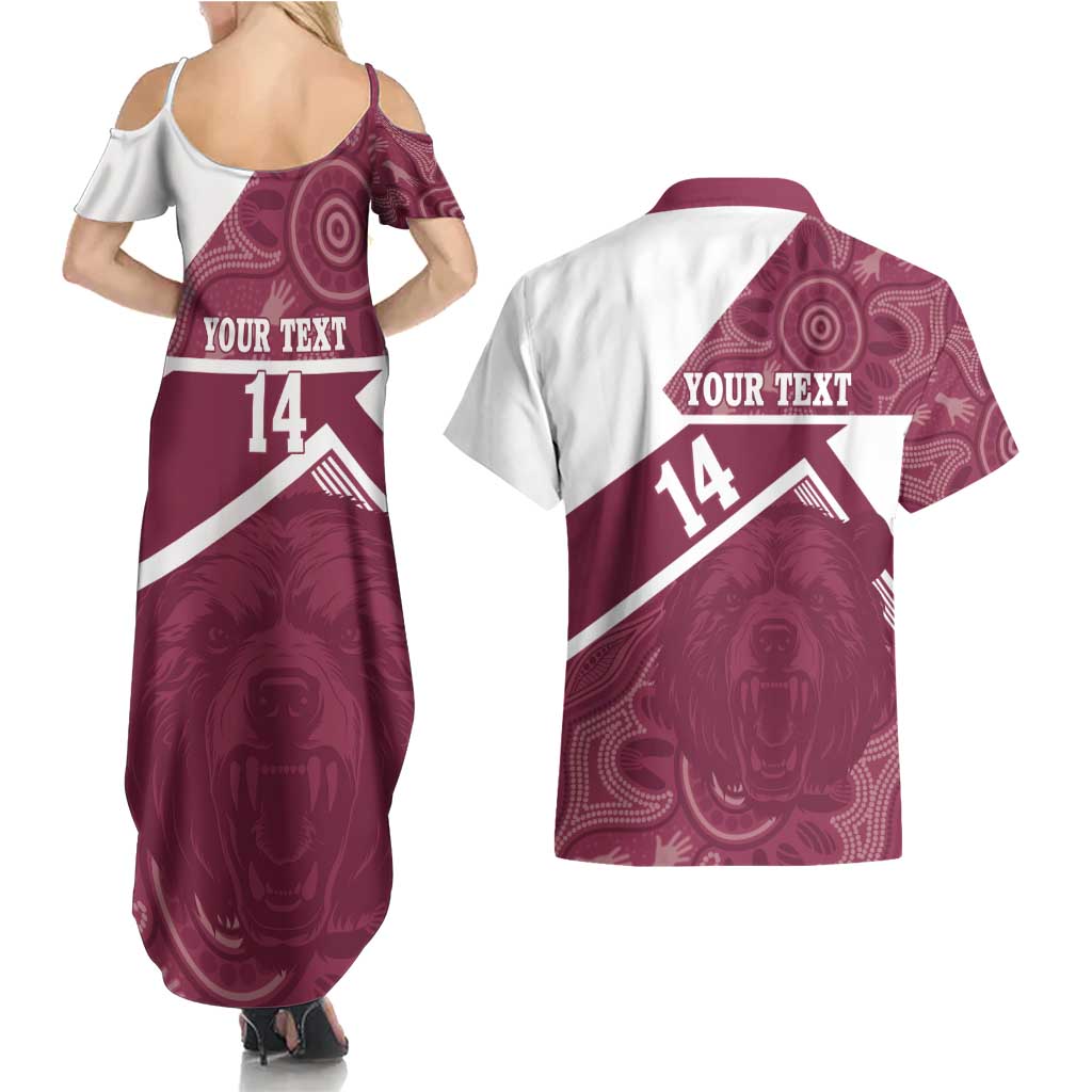 Burleigh Rugby Custom Couples Matching Summer Maxi Dress and Hawaiian Shirt Go Bears Maroon Aboriginal Art - Aussie Hoodie