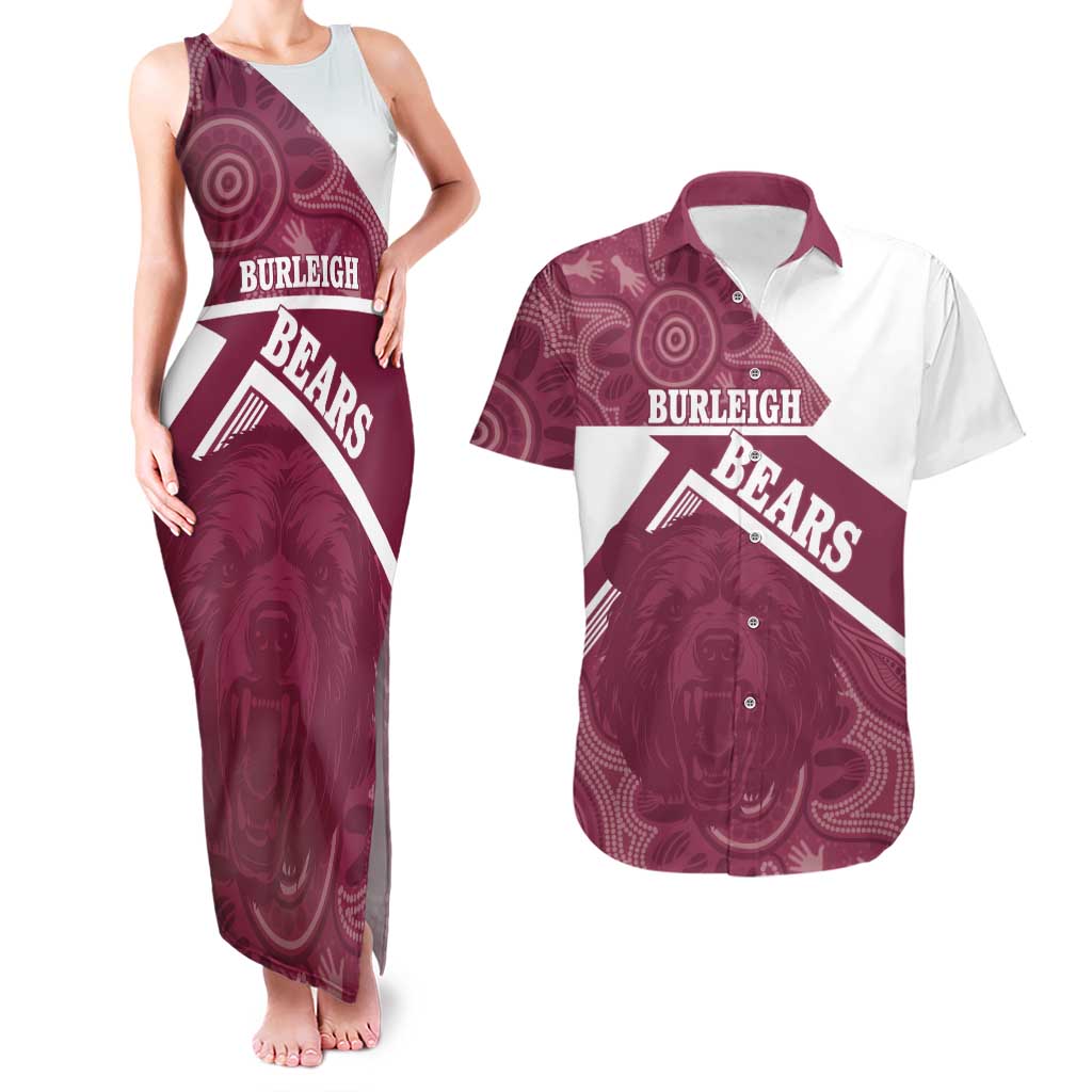 Burleigh Rugby Custom Couples Matching Tank Maxi Dress and Hawaiian Shirt Go Bears Maroon Aboriginal Art - Aussie Hoodie