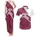 Burleigh Rugby Custom Couples Matching Tank Maxi Dress and Hawaiian Shirt Go Bears Maroon Aboriginal Art - Aussie Hoodie