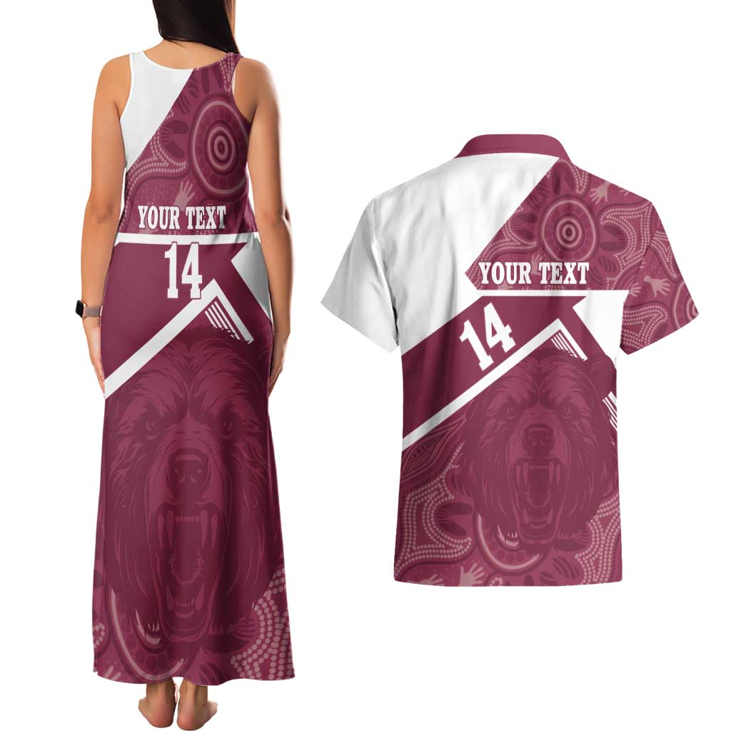 Burleigh Rugby Custom Couples Matching Tank Maxi Dress and Hawaiian Shirt Go Bears Maroon Aboriginal Art - Aussie Hoodie