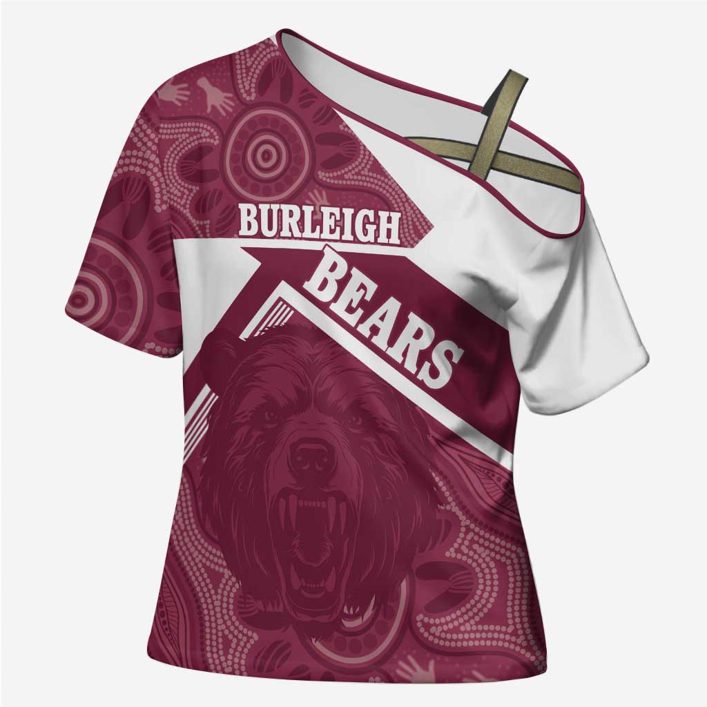 Burleigh Rugby Custom Cross Shoulder Shirt Go Bears Maroon Aboriginal Art - Aussie Hoodie