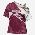 Burleigh Rugby Custom Cross Shoulder Shirt Go Bears Maroon Aboriginal Art - Aussie Hoodie