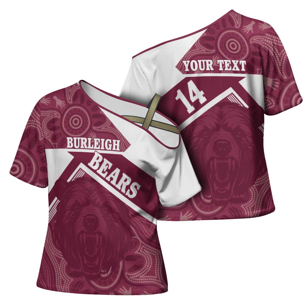 Burleigh Rugby Custom Cross Shoulder Shirt Go Bears Maroon Aboriginal Art - Aussie Hoodie