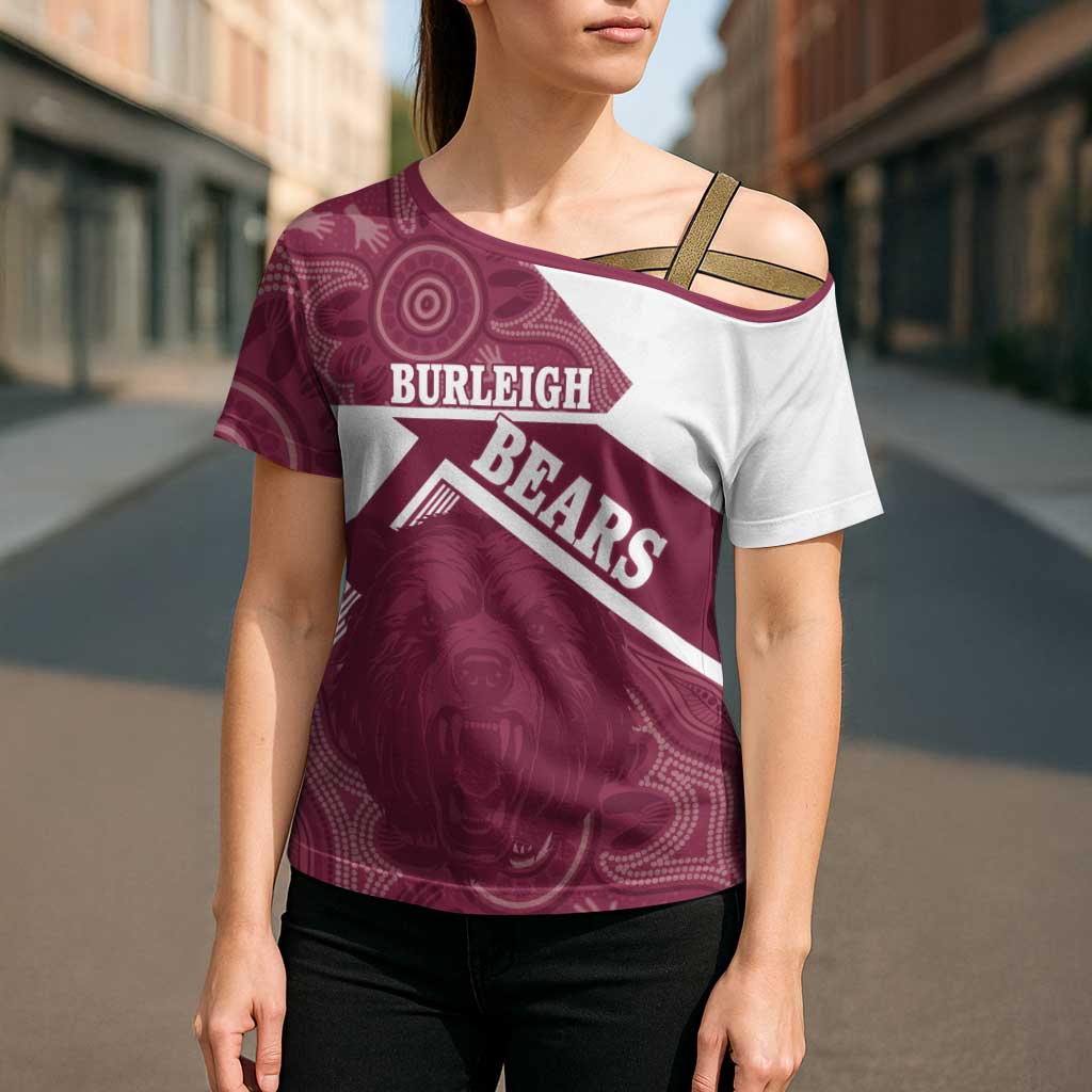 Burleigh Rugby Custom Cross Shoulder Shirt Go Bears Maroon Aboriginal Art - Aussie Hoodie