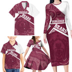 Burleigh Rugby Custom Family Matching Long Sleeve Bodycon Dress and Hawaiian Shirt Go Bears Maroon Aboriginal Art - Aussie Hoodie
