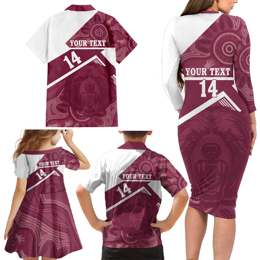 Burleigh Rugby Custom Family Matching Long Sleeve Bodycon Dress and Hawaiian Shirt Go Bears Maroon Aboriginal Art - Aussie Hoodie