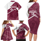 Burleigh Rugby Custom Family Matching Long Sleeve Bodycon Dress and Hawaiian Shirt Go Bears Maroon Aboriginal Art - Aussie Hoodie
