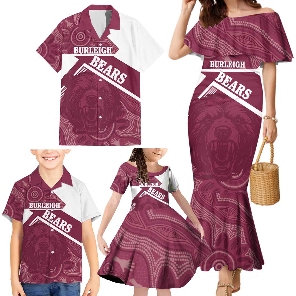 Burleigh Rugby Custom Family Matching Mermaid Dress and Hawaiian Shirt Go Bears Maroon Aboriginal Art - Aussie Hoodie