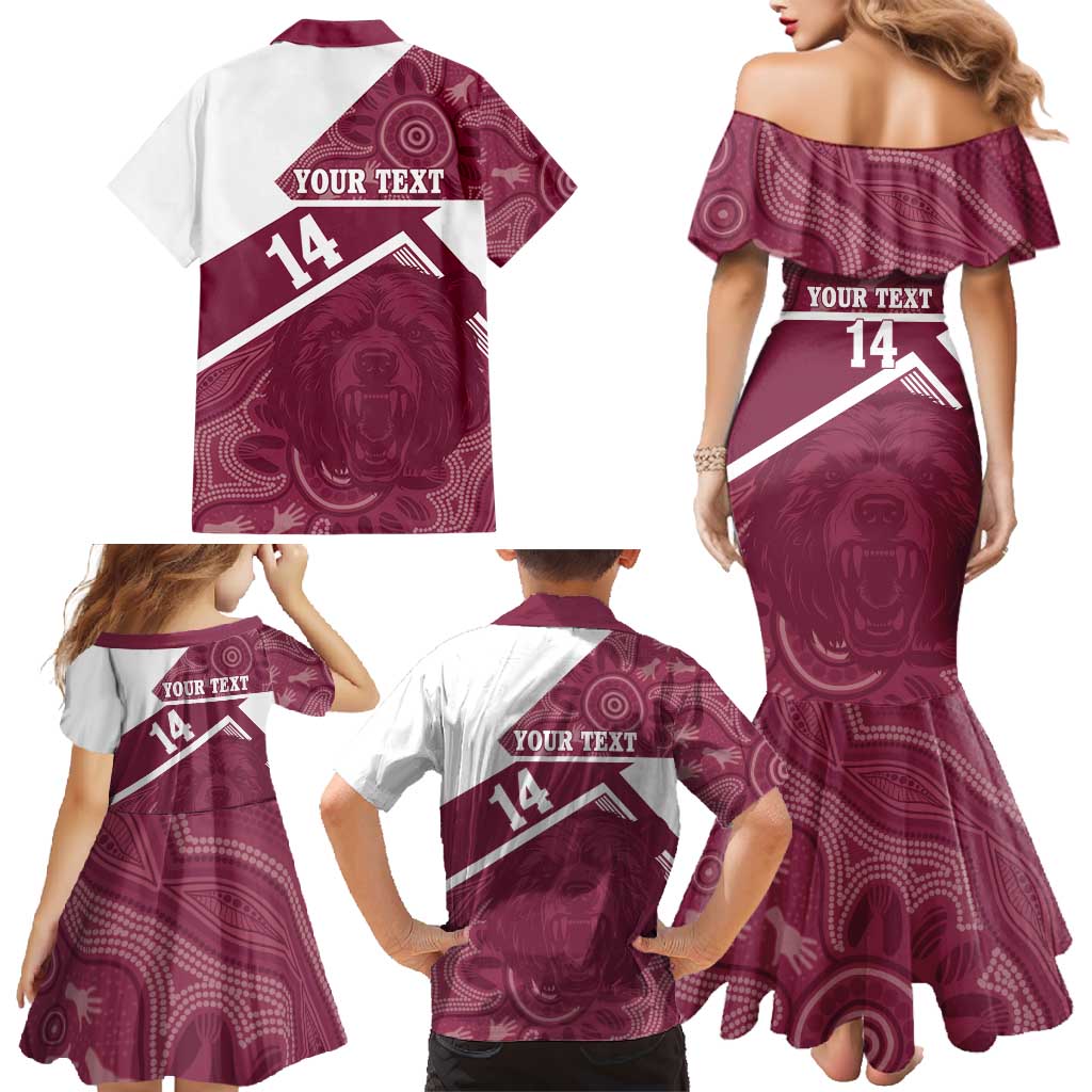 Burleigh Rugby Custom Family Matching Mermaid Dress and Hawaiian Shirt Go Bears Maroon Aboriginal Art - Aussie Hoodie