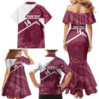 Burleigh Rugby Custom Family Matching Mermaid Dress and Hawaiian Shirt Go Bears Maroon Aboriginal Art - Aussie Hoodie