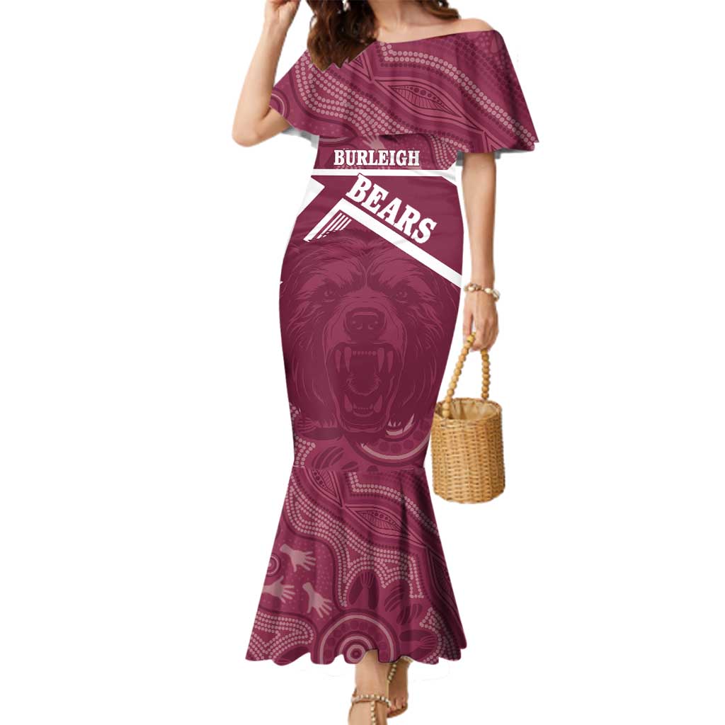 Burleigh Rugby Custom Family Matching Mermaid Dress and Hawaiian Shirt Go Bears Maroon Aboriginal Art - Aussie Hoodie