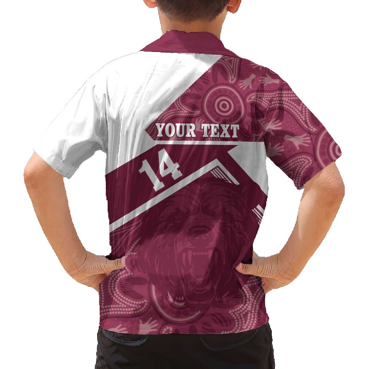 Burleigh Rugby Custom Family Matching Off The Shoulder Long Sleeve Dress and Hawaiian Shirt Go Bears Maroon Aboriginal Art - Aussie Hoodie