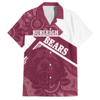 Burleigh Rugby Custom Family Matching Off The Shoulder Long Sleeve Dress and Hawaiian Shirt Go Bears Maroon Aboriginal Art - Aussie Hoodie