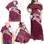 Burleigh Rugby Custom Family Matching Off Shoulder Maxi Dress and Hawaiian Shirt Go Bears Maroon Aboriginal Art - Aussie Hoodie