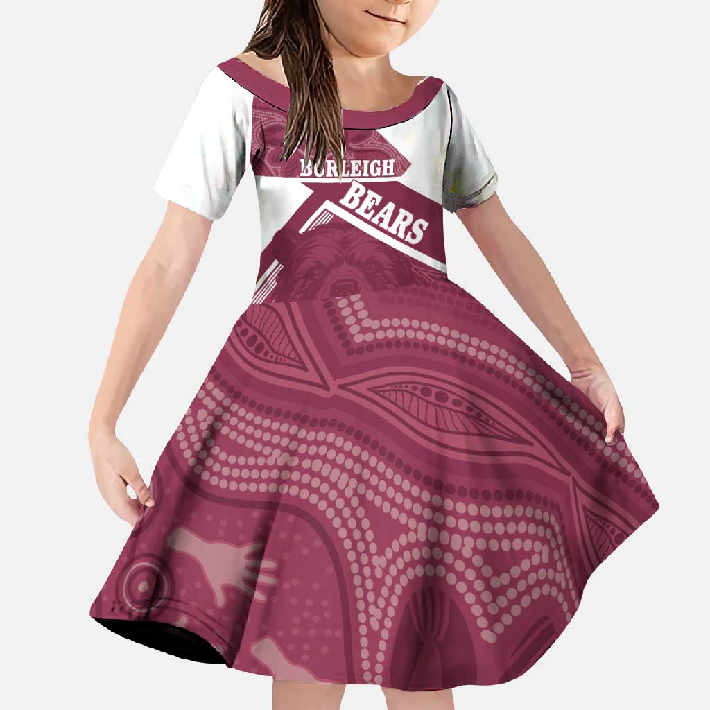 Burleigh Rugby Custom Family Matching Off Shoulder Maxi Dress and Hawaiian Shirt Go Bears Maroon Aboriginal Art - Aussie Hoodie