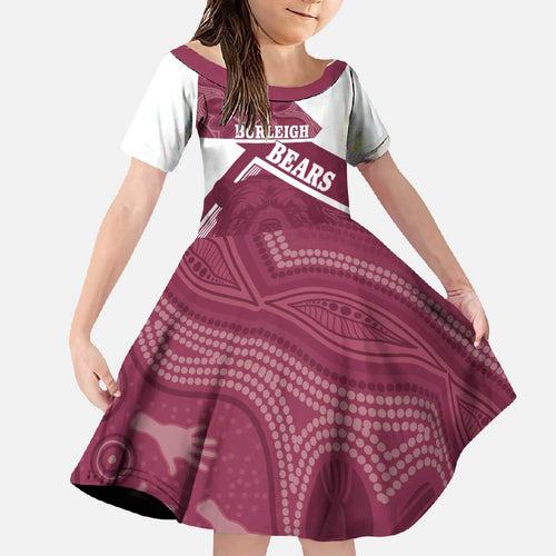 Burleigh Rugby Custom Family Matching Off Shoulder Maxi Dress and Hawaiian Shirt Go Bears Maroon Aboriginal Art - Aussie Hoodie