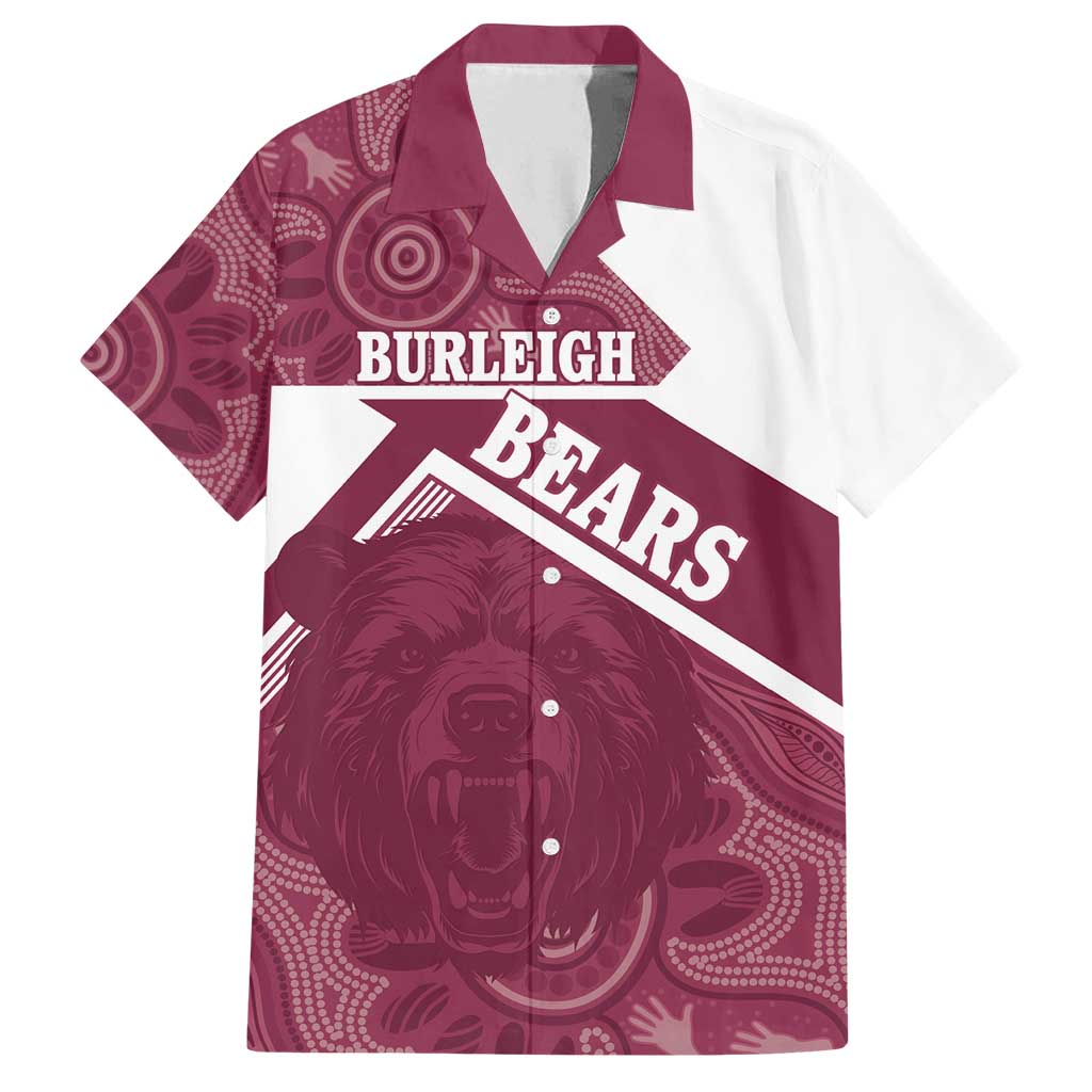 Burleigh Rugby Custom Family Matching Off Shoulder Maxi Dress and Hawaiian Shirt Go Bears Maroon Aboriginal Art - Aussie Hoodie