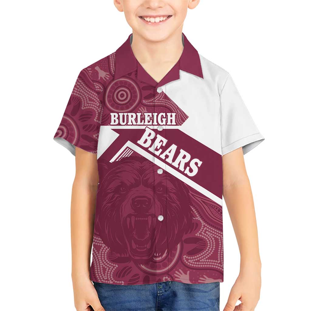 Burleigh Rugby Custom Family Matching Off Shoulder Maxi Dress and Hawaiian Shirt Go Bears Maroon Aboriginal Art - Aussie Hoodie