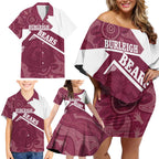 Burleigh Rugby Custom Family Matching Off Shoulder Short Dress and Hawaiian Shirt Go Bears Maroon Aboriginal Art - Aussie Hoodie