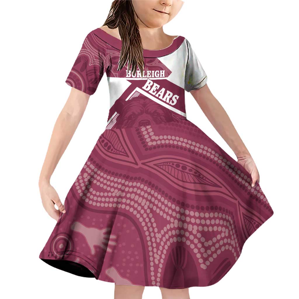 Burleigh Rugby Custom Family Matching Off Shoulder Short Dress and Hawaiian Shirt Go Bears Maroon Aboriginal Art - Aussie Hoodie