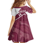 Burleigh Rugby Custom Family Matching Off Shoulder Short Dress and Hawaiian Shirt Go Bears Maroon Aboriginal Art - Aussie Hoodie