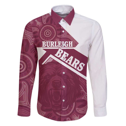 Burleigh Rugby Custom Family Matching Off Shoulder Short Dress and Hawaiian Shirt Go Bears Maroon Aboriginal Art - Aussie Hoodie