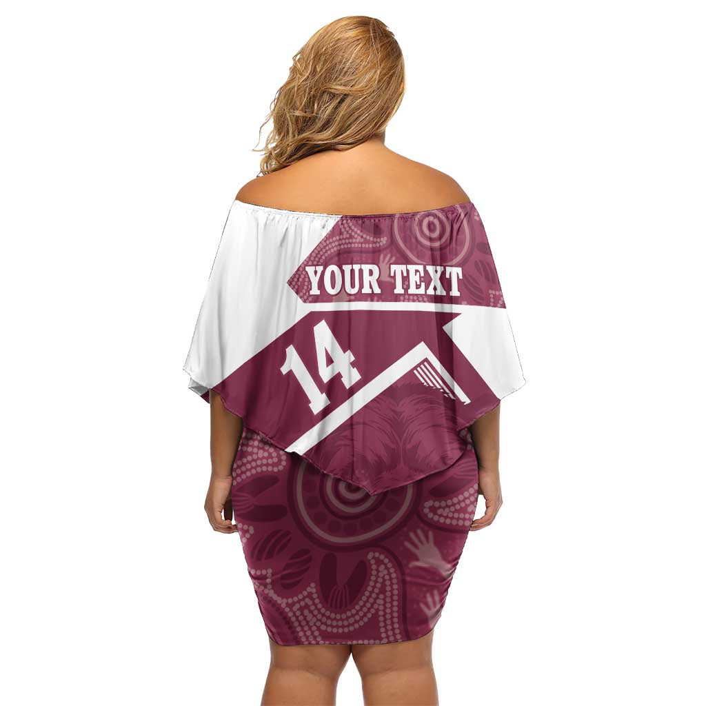 Burleigh Rugby Custom Family Matching Off Shoulder Short Dress and Hawaiian Shirt Go Bears Maroon Aboriginal Art - Aussie Hoodie