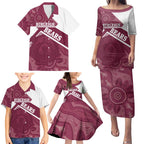 Burleigh Rugby Custom Family Matching Puletasi and Hawaiian Shirt Go Bears Maroon Aboriginal Art - Aussie Hoodie