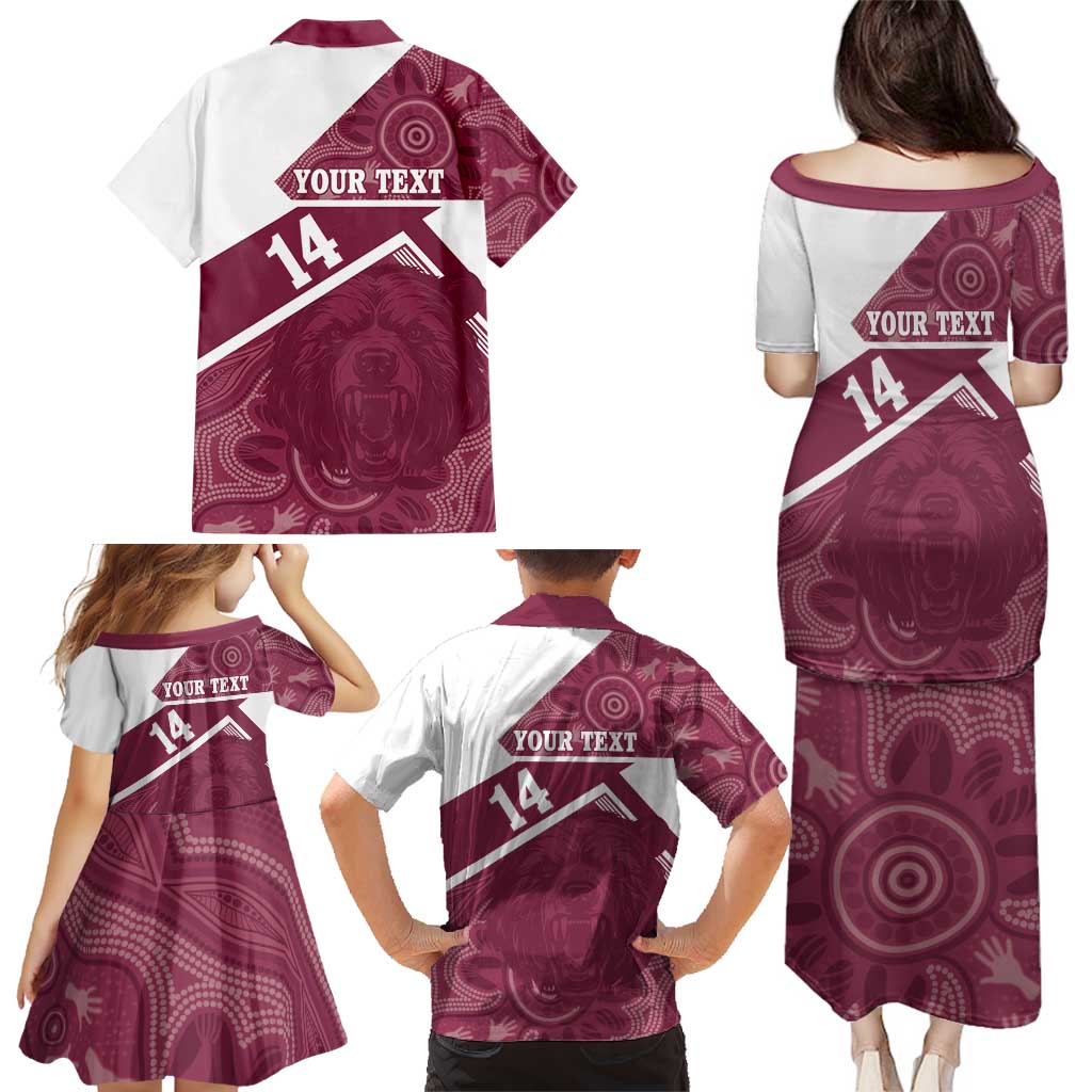Burleigh Rugby Custom Family Matching Puletasi and Hawaiian Shirt Go Bears Maroon Aboriginal Art - Aussie Hoodie