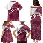 Burleigh Rugby Custom Family Matching Puletasi and Hawaiian Shirt Go Bears Maroon Aboriginal Art - Aussie Hoodie