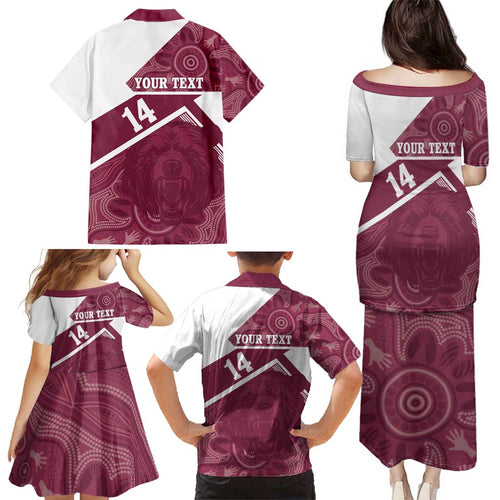 Burleigh Rugby Custom Family Matching Puletasi and Hawaiian Shirt Go Bears Maroon Aboriginal Art - Aussie Hoodie