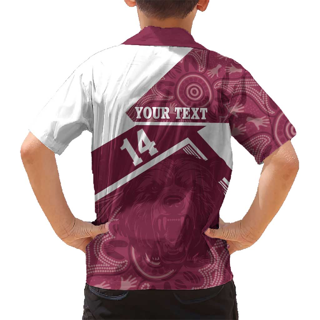 Burleigh Rugby Custom Family Matching Short Sleeve Bodycon Dress and Hawaiian Shirt Go Bears Maroon Aboriginal Art - Aussie Hoodie