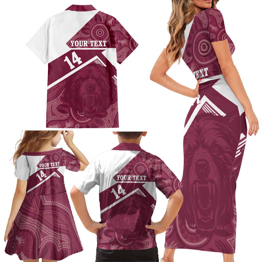 Burleigh Rugby Custom Family Matching Short Sleeve Bodycon Dress and Hawaiian Shirt Go Bears Maroon Aboriginal Art - Aussie Hoodie
