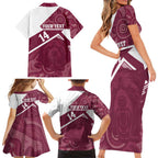Burleigh Rugby Custom Family Matching Short Sleeve Bodycon Dress and Hawaiian Shirt Go Bears Maroon Aboriginal Art - Aussie Hoodie