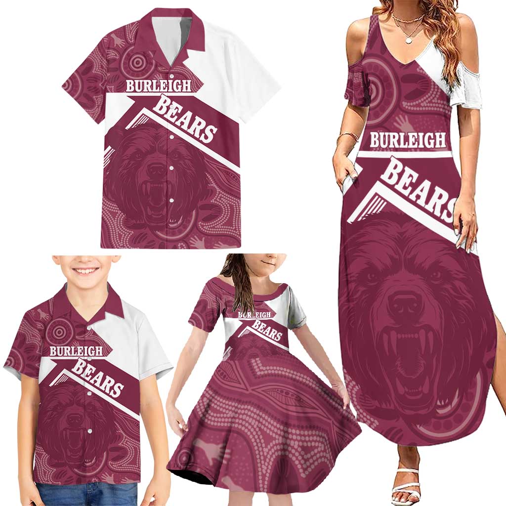 Burleigh Rugby Custom Family Matching Summer Maxi Dress and Hawaiian Shirt Go Bears Maroon Aboriginal Art - Aussie Hoodie