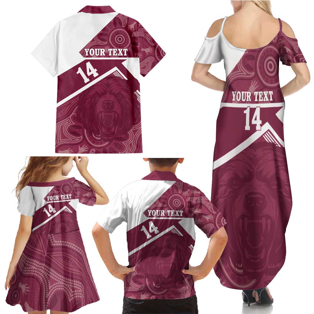 Burleigh Rugby Custom Family Matching Summer Maxi Dress and Hawaiian Shirt Go Bears Maroon Aboriginal Art - Aussie Hoodie