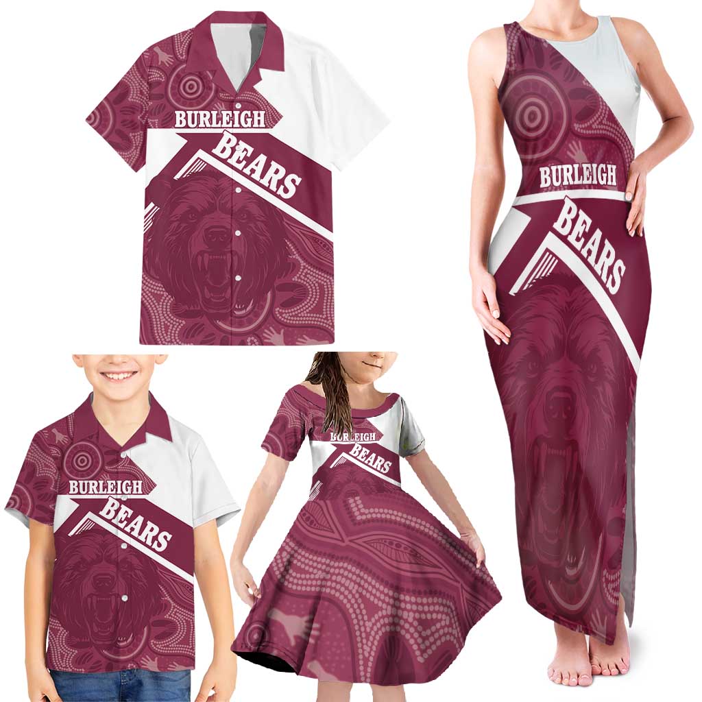 Burleigh Rugby Custom Family Matching Tank Maxi Dress and Hawaiian Shirt Go Bears Maroon Aboriginal Art - Aussie Hoodie