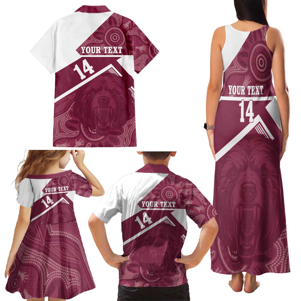 Burleigh Rugby Custom Family Matching Tank Maxi Dress and Hawaiian Shirt Go Bears Maroon Aboriginal Art - Aussie Hoodie