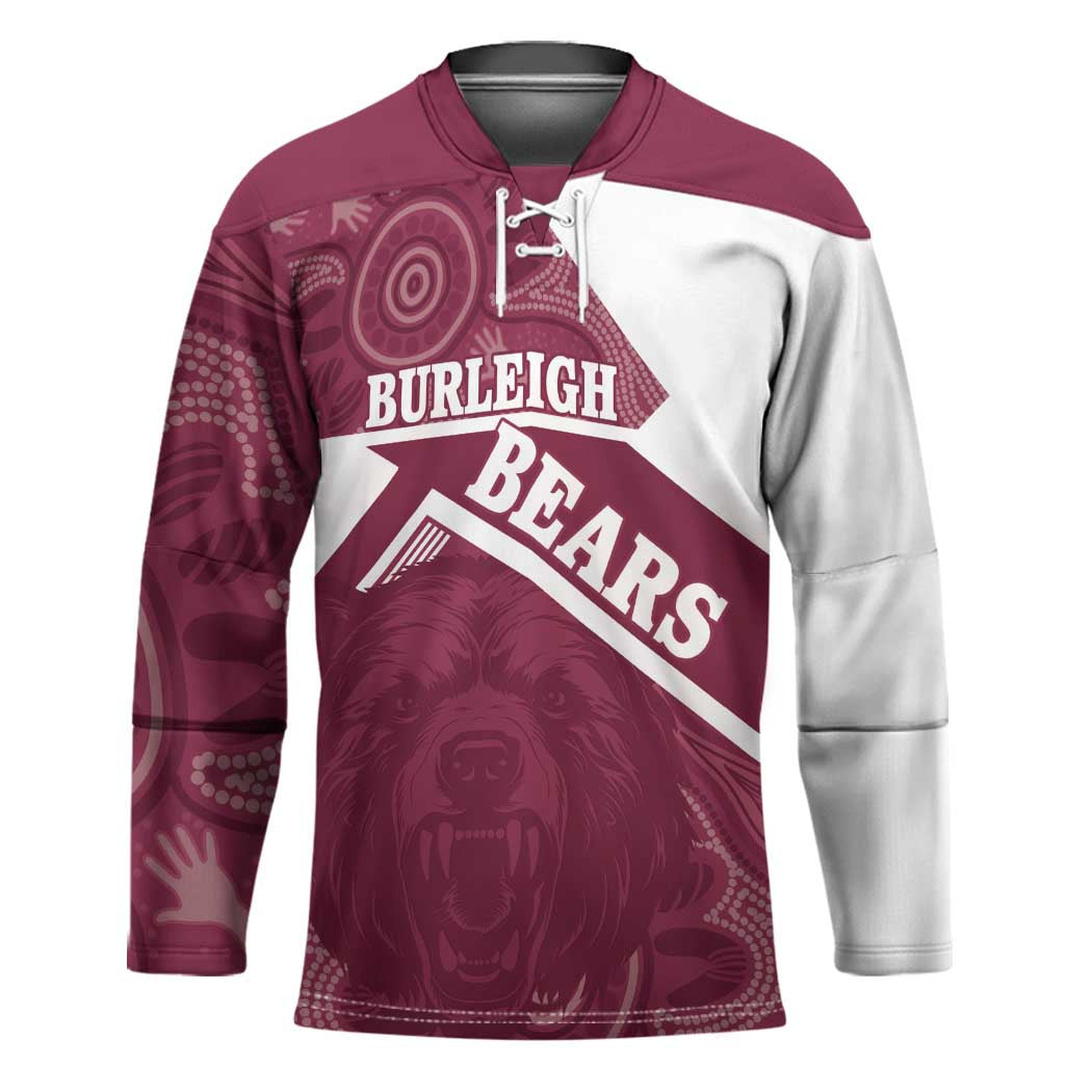 Burleigh Rugby Custom Hockey Jersey Go Bears Maroon Aboriginal Art - Aussie Hoodie
