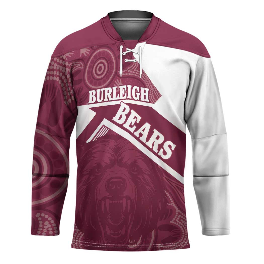 Burleigh Rugby Custom Hockey Jersey Go Bears Maroon Aboriginal Art - Aussie Hoodie