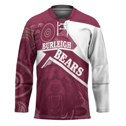 Burleigh Rugby Custom Hockey Jersey Go Bears Maroon Aboriginal Art - Aussie Hoodie