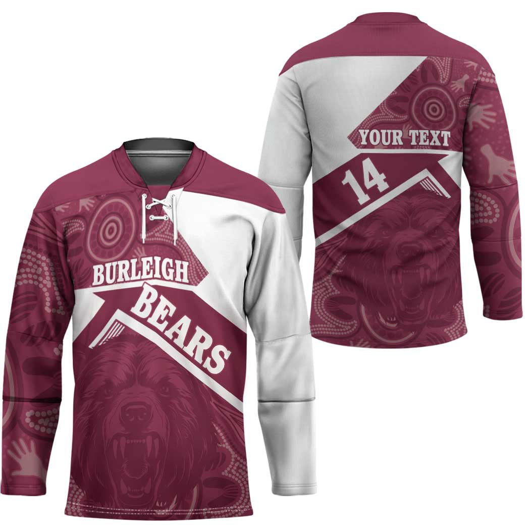 Burleigh Rugby Custom Hockey Jersey Go Bears Maroon Aboriginal Art - Aussie Hoodie